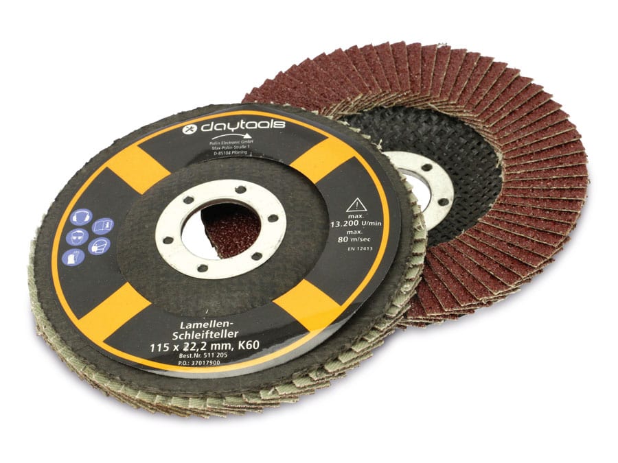 DAYTOOLS Lamellen-Schleifteller, 115 mm, Körnung 60, 5 Stück